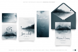 带有抽象风景水彩画的优雅婚礼套装