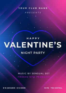 手绘的紫蓝情人节海报素材