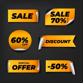 金色卷边折扣促销标签