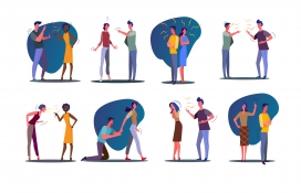 卡通夫妻情侣争吵骂街素材