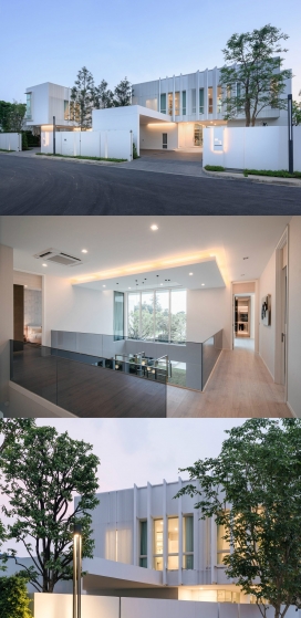 将室内外的私人定制房屋融合在一起的白色住宅