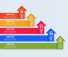 五彩向上的数字箭头步骤标签素材