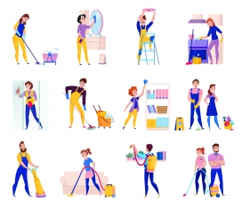 专业清洁保洁服务简笔画插图素材