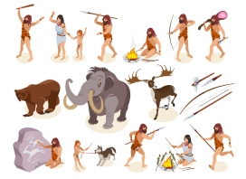 野人部落狩猎训猎卡通素材