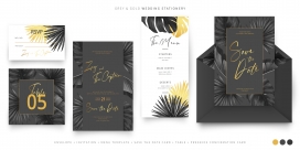 精致的黑色与金色搭配的婚礼素材