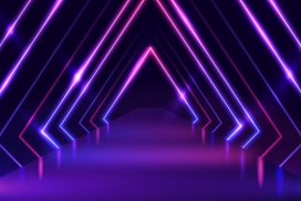 紫蓝色三角拱形的霓虹灯舞台