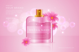 粉红色花朵香水化妆品广告