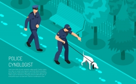 带领警犬觅踪的警察卡通素材