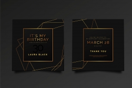 优雅的金箔黑生日贺卡邀请模板
