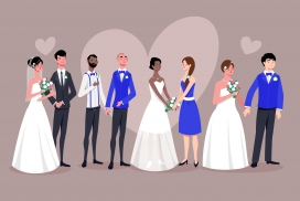 婚礼情侣婚主题卡通素材