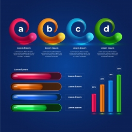 水晶玻璃质感的五彩按钮信息图表素材