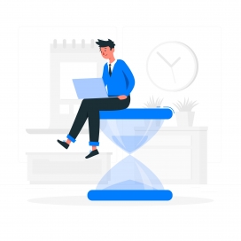 沙漏上玩笔记本电脑的IT男