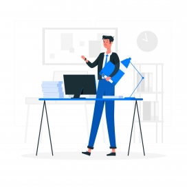 手拿文件夹操作电脑的IT程序员卡通素材