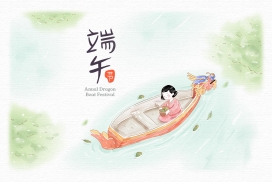 端午节-手绘龙舟背景素材