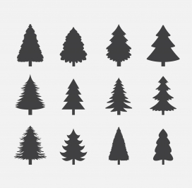 杉树黑白剪影素材