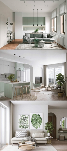 淡绿色装饰的室内设计