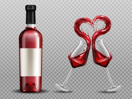 红色心型红酒与酒瓶