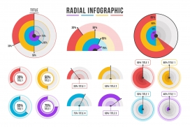 彩虹色径向圆形信息图集合
