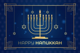 Happy Hanukkah蓝色烛光烛台素材