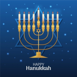 蓝色Happy Hanukkah烛光烛台素材