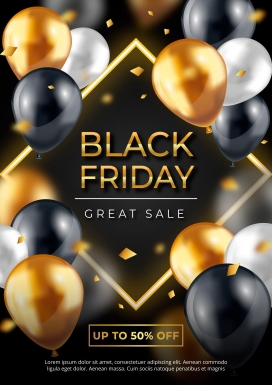 质感黑金气球海报素材下载