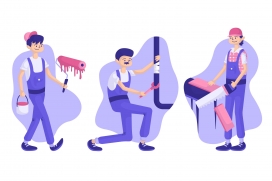 装修油漆水管木工卡通素材