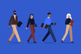 戴口罩手拿文件夹去上班的卡通白领素材