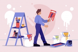 用滚桶刷墙的卡通素材