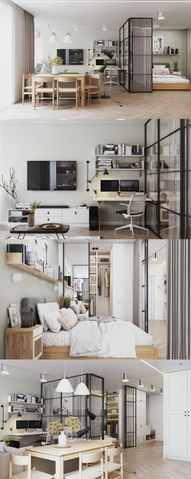 带有深蓝色装饰的60平米以下房屋