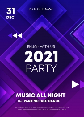 蓝紫色几何风2021新年海报素材下载