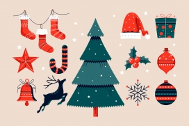 卡通圣诞树圣诞娃圣诞帽素材下载