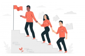 牵手登领奖台的三位卡通素材