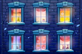 浪漫小屋窗户夜景素材