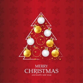 红色绣球圣诞树素材下载