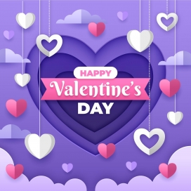 紫色镂空立体爱心剪纸素材下载