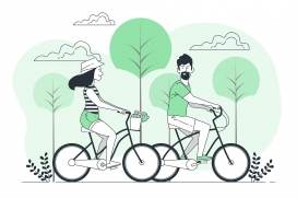 低碳骑行的卡通情侣素材