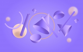 紫色悬浮的几何图形素材