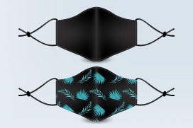 植物装饰的黑色口罩素材下载