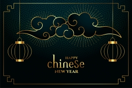 中国风金箔灯笼祥云素材