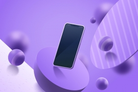 紫色背景下的手机展台素材下载