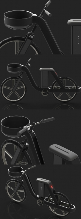 采取3种形式(电动自行车+电动滑板车+电动踢脚板)设计的单车