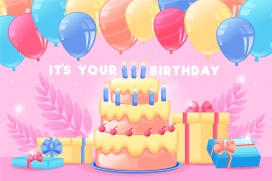 五彩卡通生日蛋糕气球素材下载