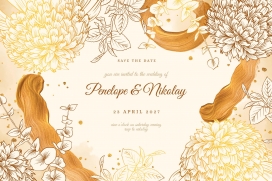 欧式金色婚礼邀请模板矢量元素下载