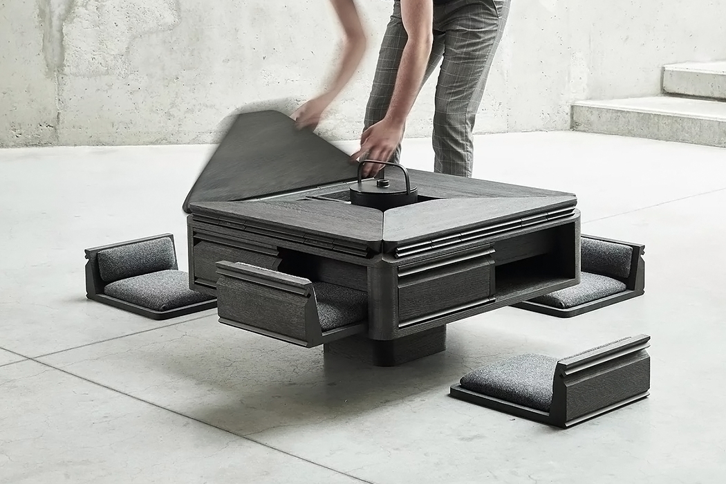 首日本茶道启发的灵活模块化折纸般木桌!图片