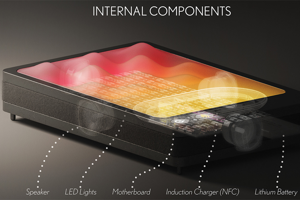 为了让Oblak正常运行,用户只需将智能手机放在感应充电区,然后通过连接配对,伴随的应用程序会询问他们是否准备上床睡觉。选择“是”后,NFC技术就会与卧室的其他智能技术(如灯泡和恒温器)进行通信,从而将卧室转变为理想的睡眠环境