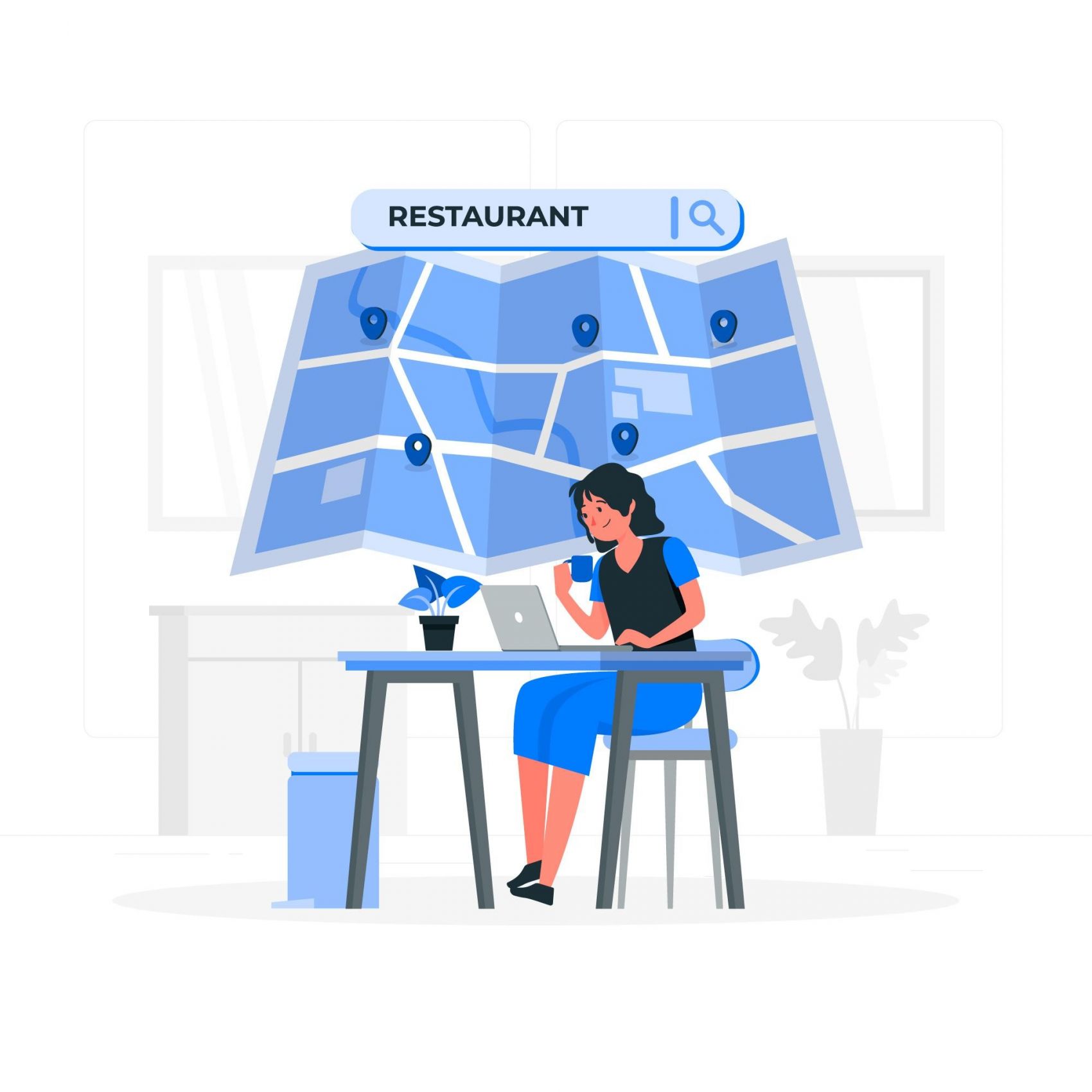 喝咖啡用笔记本地图搜索卡通素材下载图片