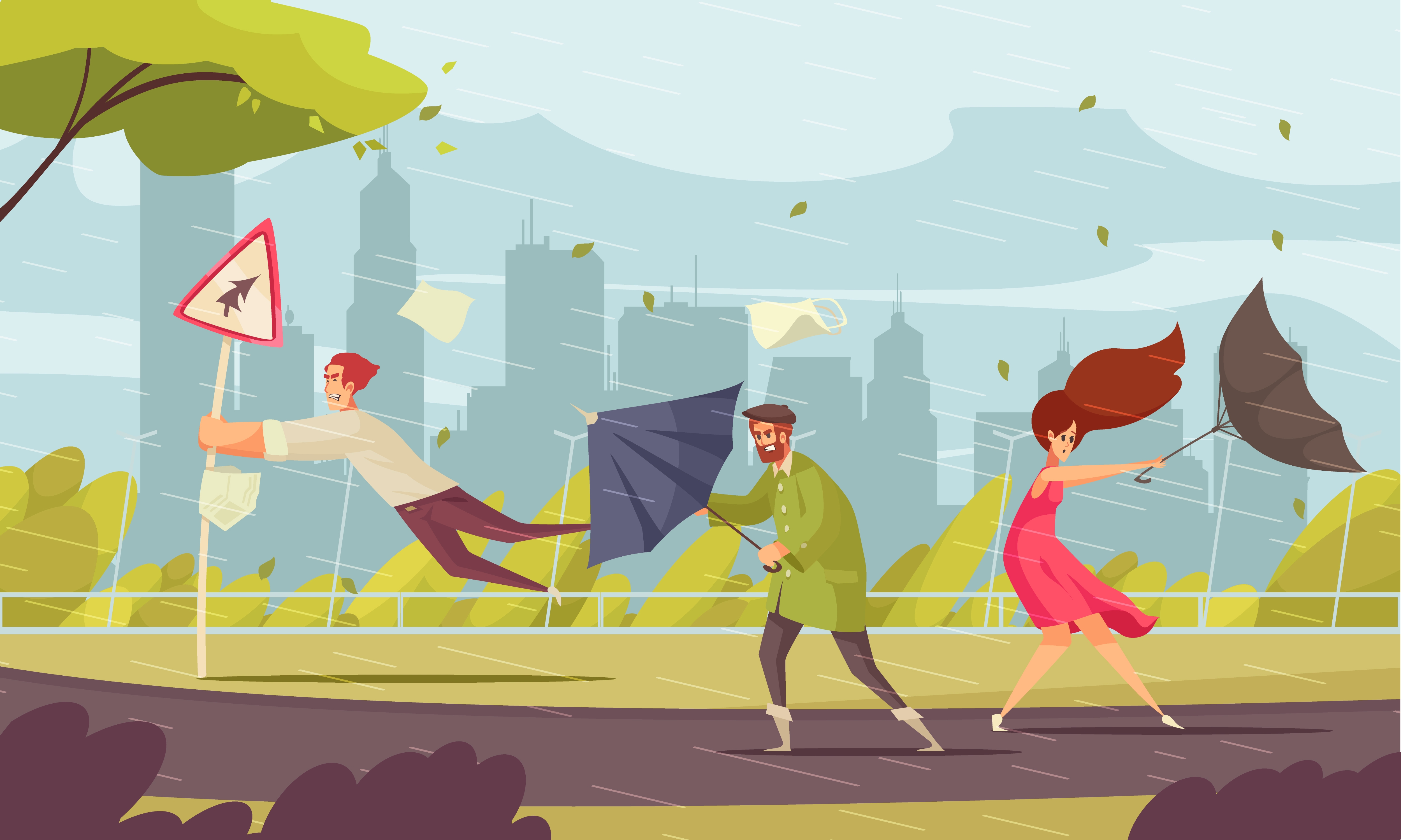谷雨二十四节气卡通可爱雨天打伞女孩漫步郊外主题海报-压缩图
