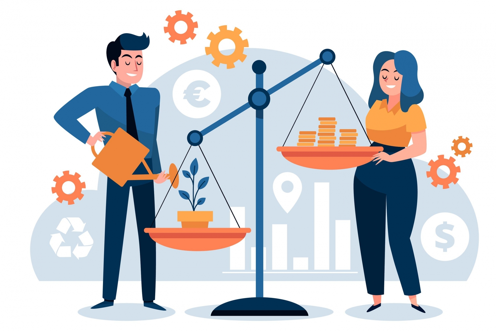 卡通给秤盆栽浇水的素材下载图片