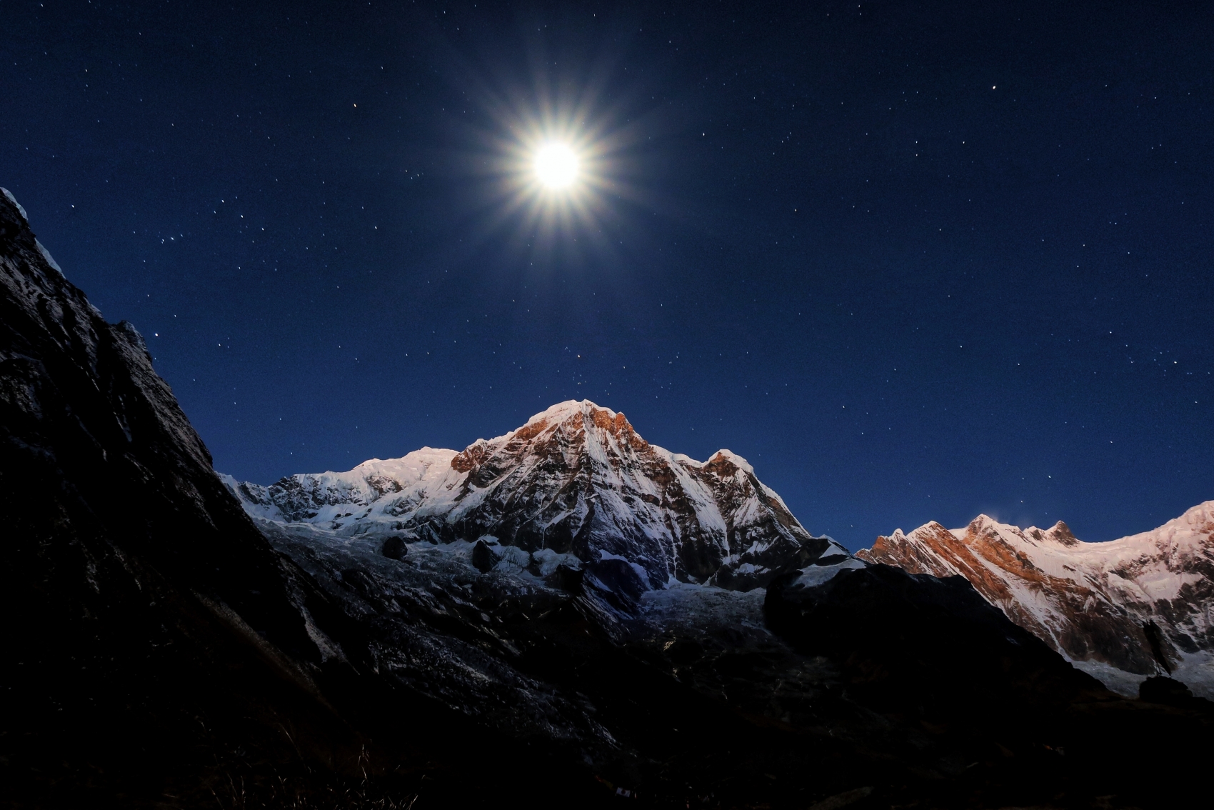mountain moon crescent and night 4k HD Wallpaper