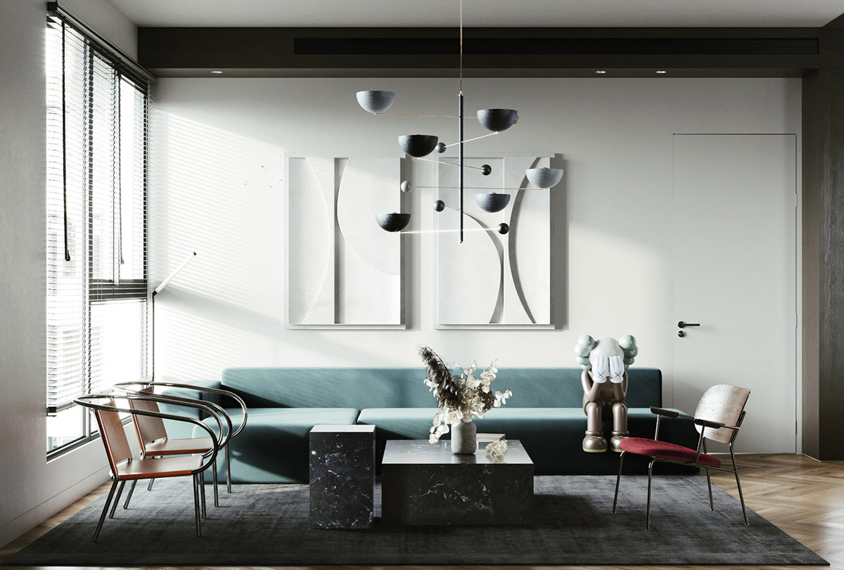 带有个性吊灯和诱人内饰的现代公寓室内设计---酷图编号25